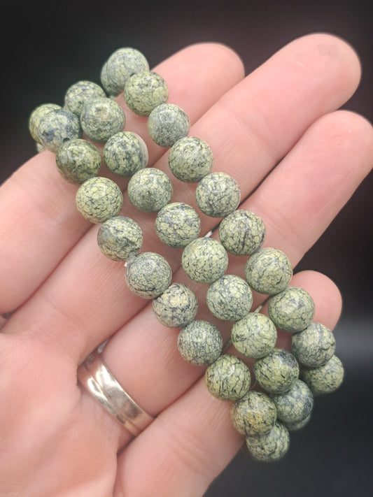 Russian Green Serpentine 8mm Crystal Bead Bracelet