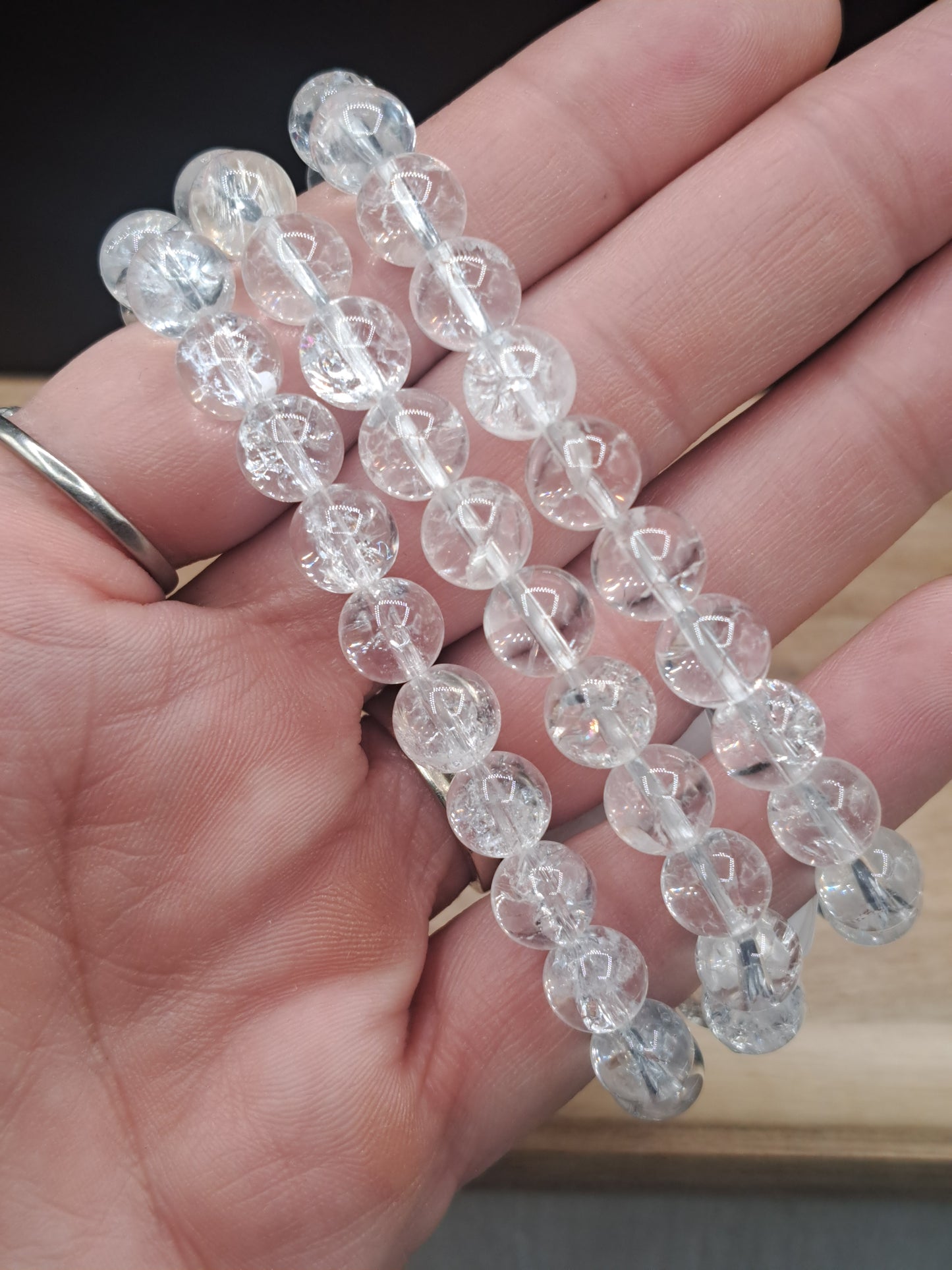 Clear Crackle Quartz 8mm Crystal Bead Bracelet