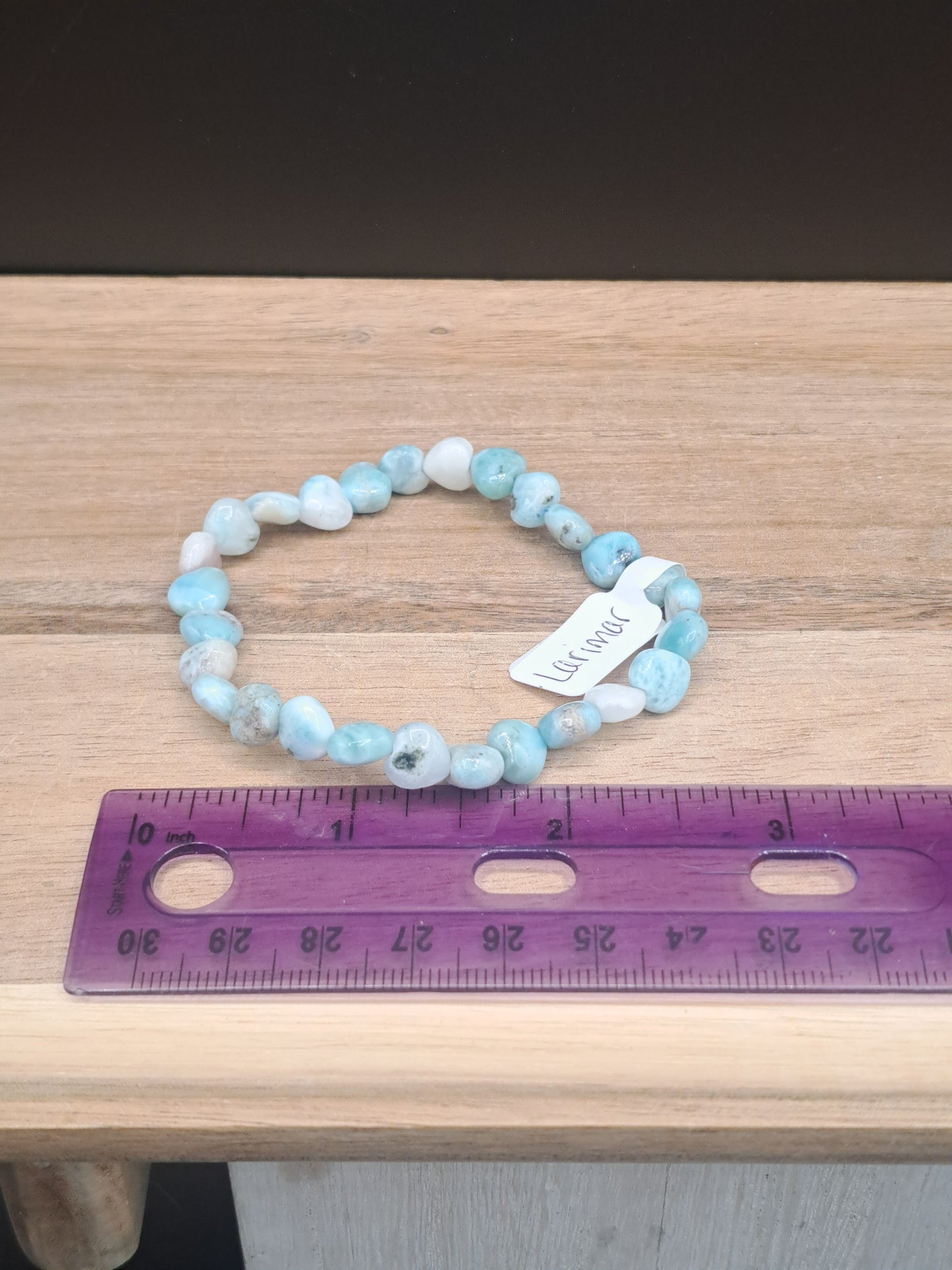 Larimar Heart 8mm Crystal Bead Bracelet