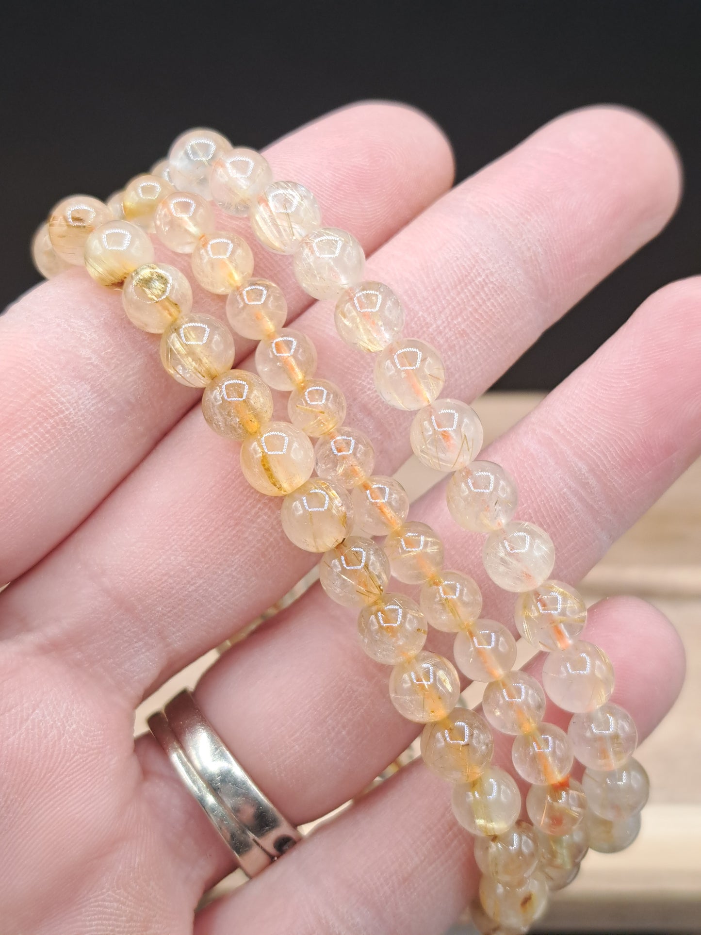 Gold Rutile Quartz 6mm Crystal Bead Bracelet