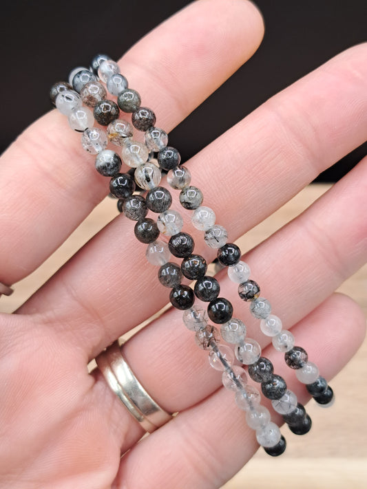 Black Tourmaline in Quartz 4.5mm Crystal Bead Bracelet