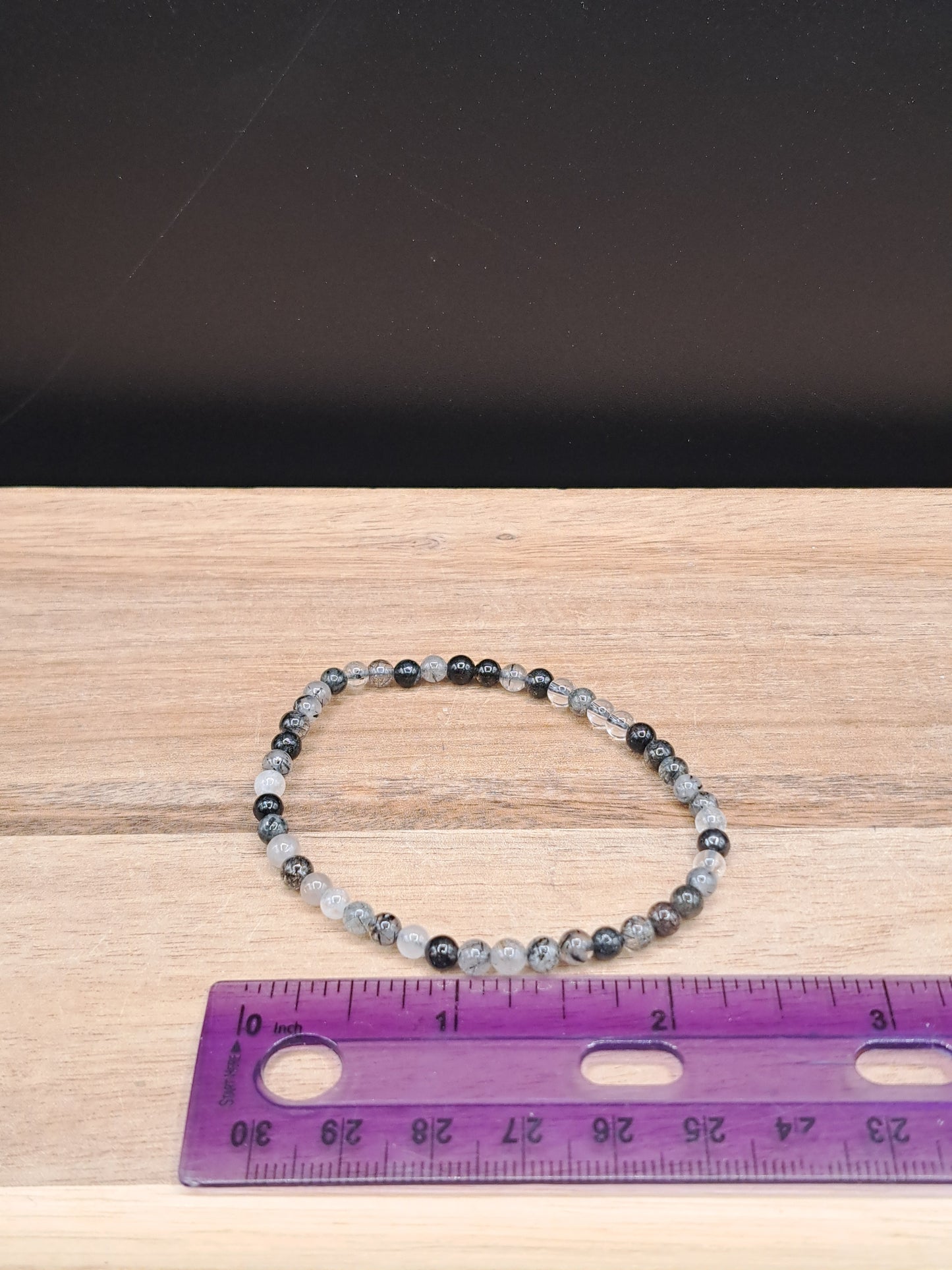 Black Tourmaline in Quartz 4.5mm Crystal Bead Bracelet