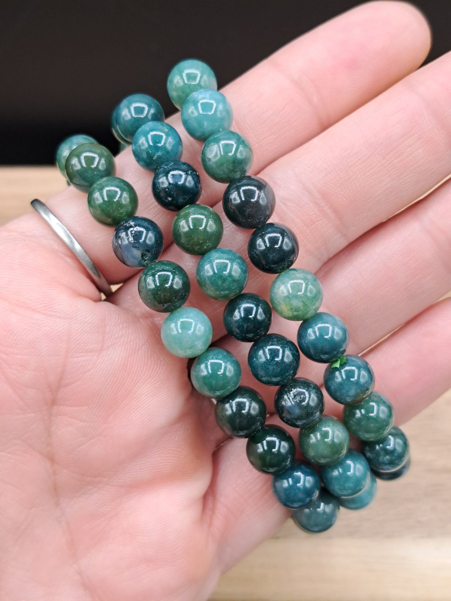 Moss Agate 8mm Crystal Bead Bracelet