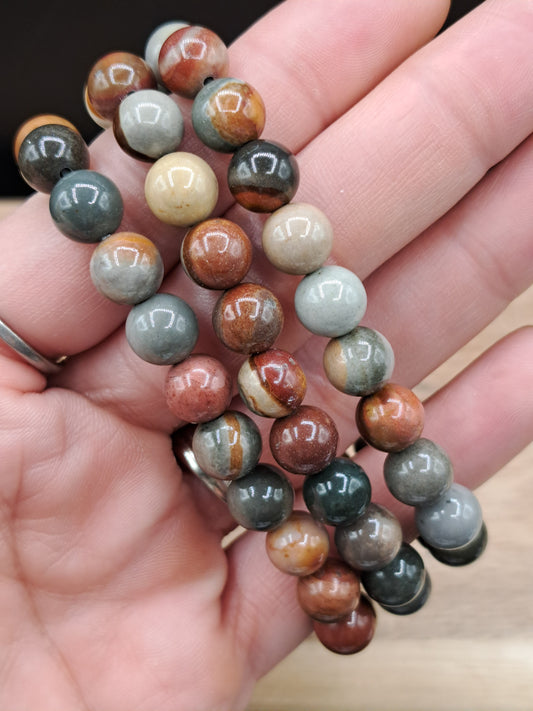 Polychrome Jasper 8mm Crystal Bead Bracelet