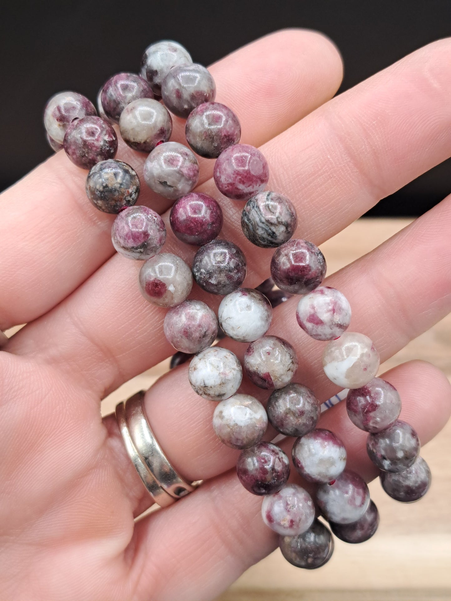 Plum Tourmaline 8mm Crystal Bead Bracelet