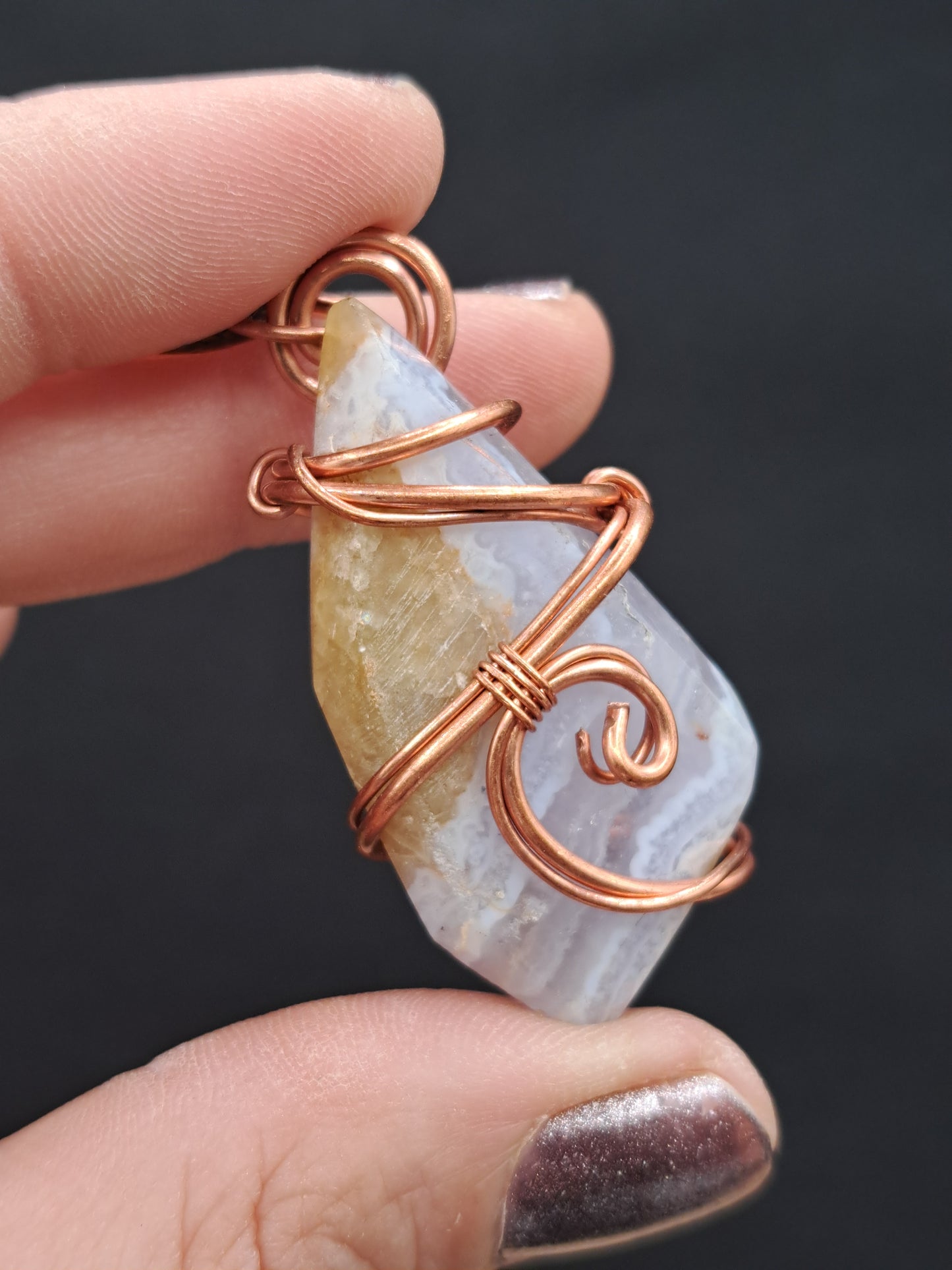 Wire Wrapped Blue Lace Agate Crystal Necklace - You Choose