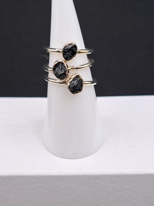 Black Tourmaline Stackable Crystal Ring