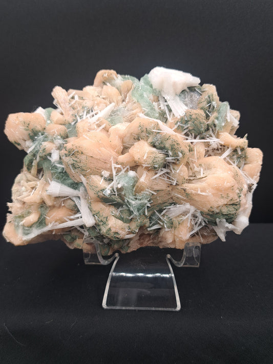 Peach Stilbite with Scolecite and Green Apophyllite