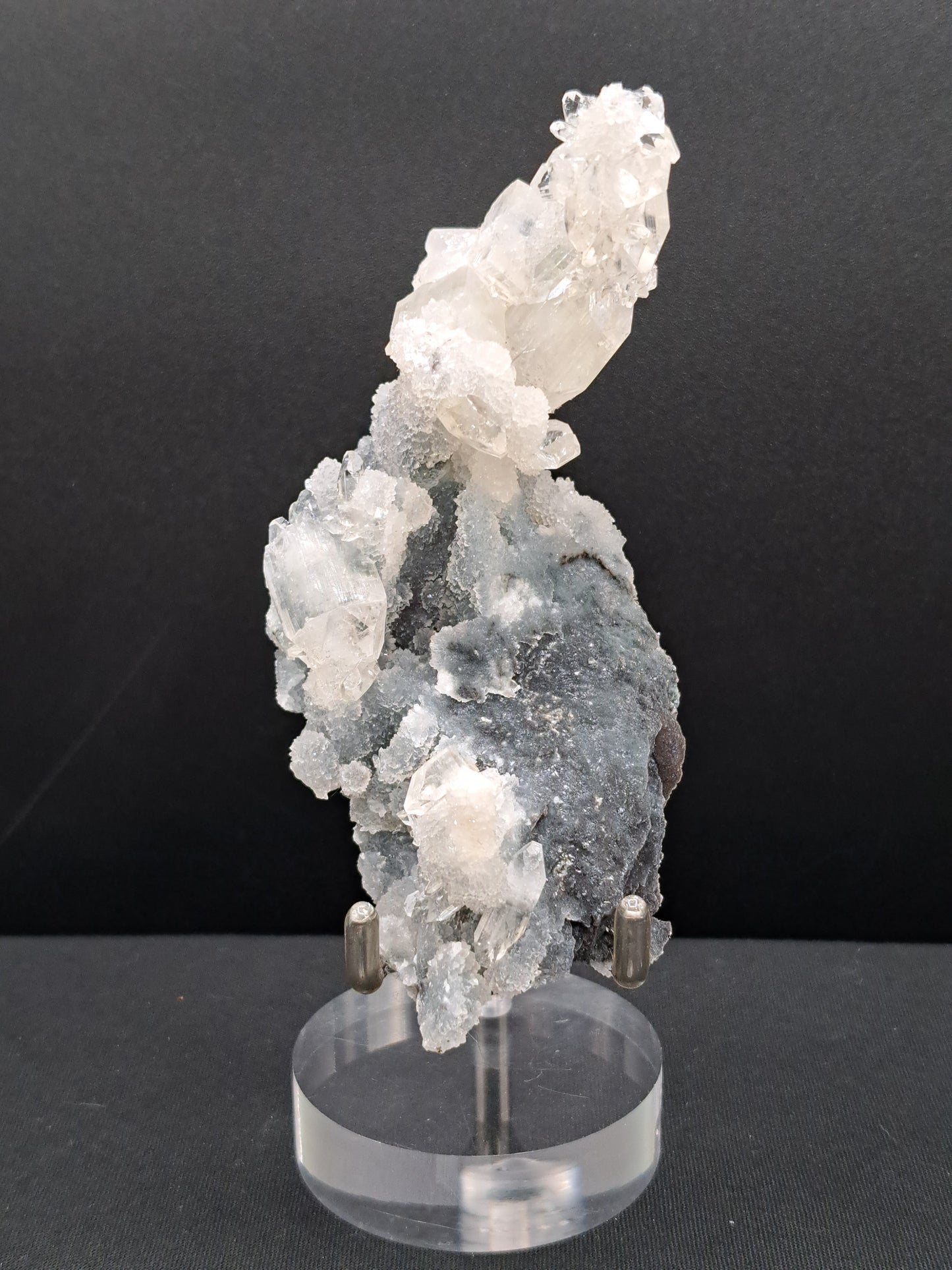 Diamond Apophyllite on Blue Chalcedony